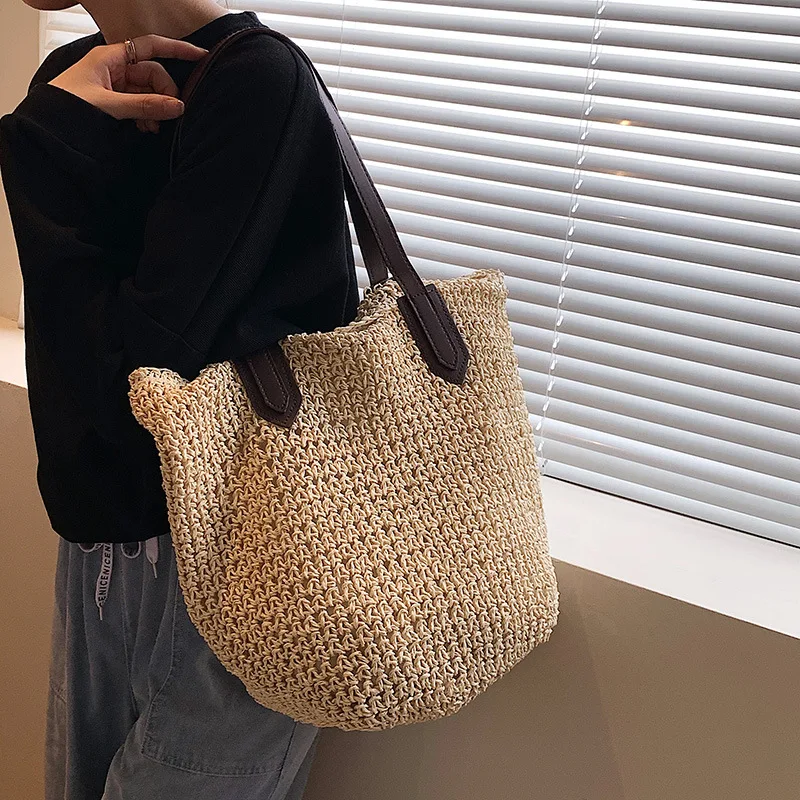 Sommer Strand Taschen Für Frauen Handgemachte Rattan Gewebt Schulter Taschen Große Kapazität Stroh Tasche Böhmischen Casual Reise Handtasche Totes – Detail 16