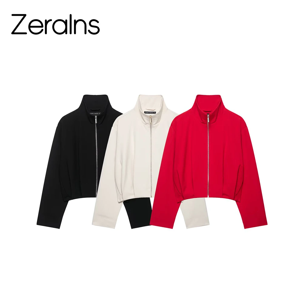 ZERAINS 2026 Autumn New Arrival Stand-Up Collar Zippered Pleated Slimming High-Waisted Commuter Stylish Casual Jacket Coat