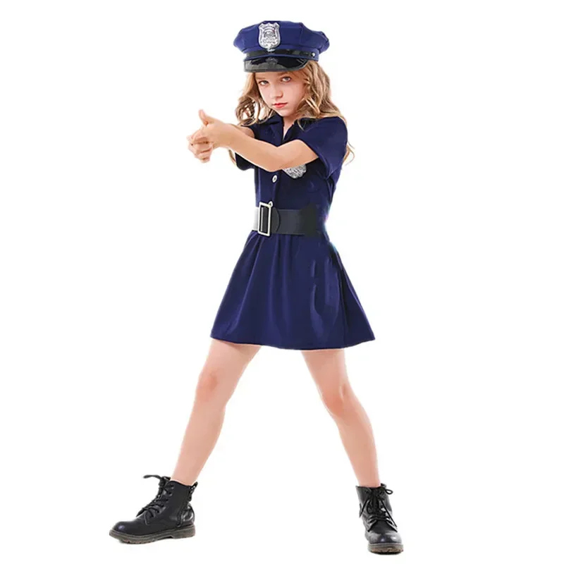 Costumes de jeu de rôle de Police pour filles, uniforme de ceinture d'officier féminin, spectacle de fête de carnaval