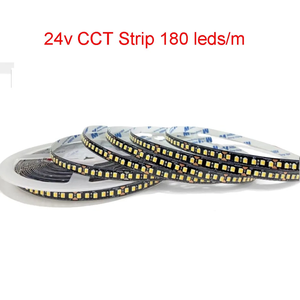 5m 10m 24v CCT Dual Double Color Three Color LED Flexible Strip Soft Tape 180 leds/m 3000k 4000k 6000k Engineer Wall Ceilling
