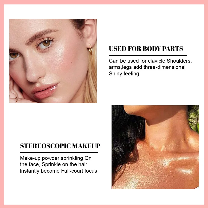 Evidenziatore in polvere bianca al chiaro di luna Polvo De Hadas Glitter Shimmer Contorno Ombreggiante Illuminatore per donne Viso Corpo Glitter Trucco