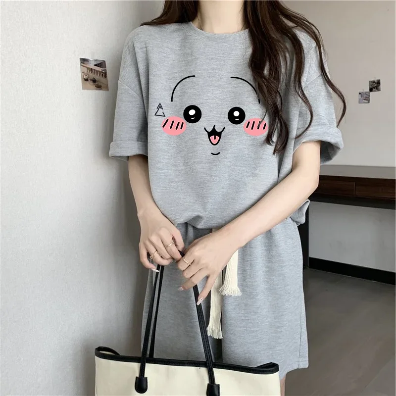 Футболка с милым мультяшным принтом, повседневные шорты с коротким рукавом, Повседневная Свободная одежда, модная Корейская версия, Топ