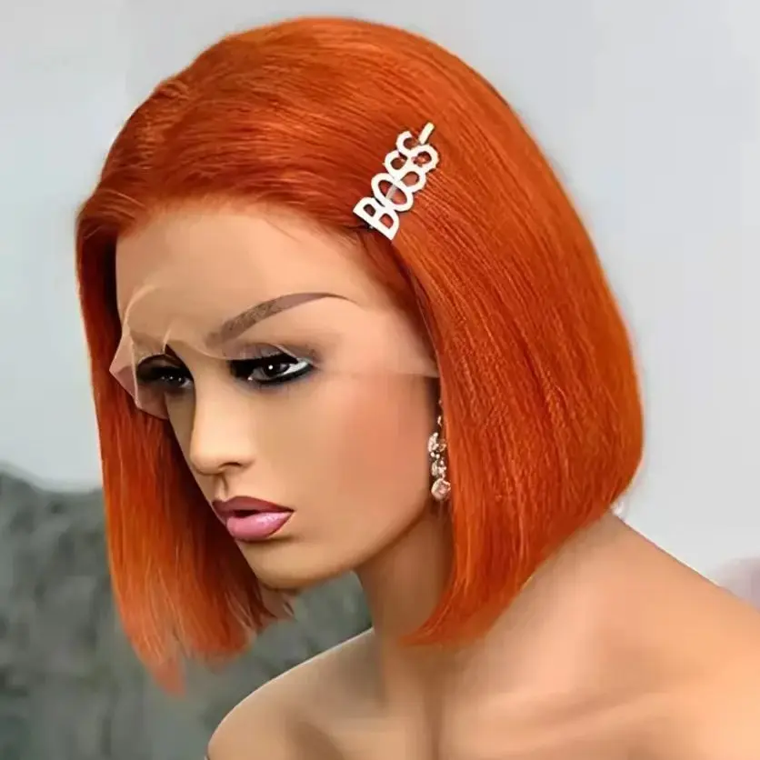 

#350 Ginger Orange 13x4 Lace Front Human Hair Wig 200 Density Straight HD Transparent Lace Frontal Wig Vietnamese Short Bob Wigs