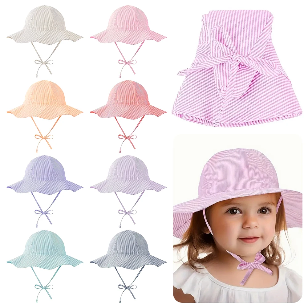 

Striped Kids Bucket Hat Breathable Sun Protection Fisherman Hat Cotton Wide Brim Baby Sun Hat​​ ​​Infant Summer Accessories​​