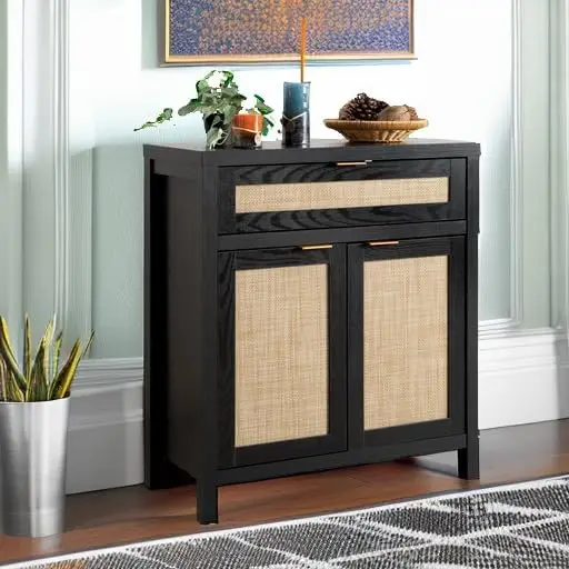 Sicotas Sideboard Buffet Storage Cabinet, Rattan Accent Cabinet With Doors And Drawer, Modern Credenzas Buffet Table Console