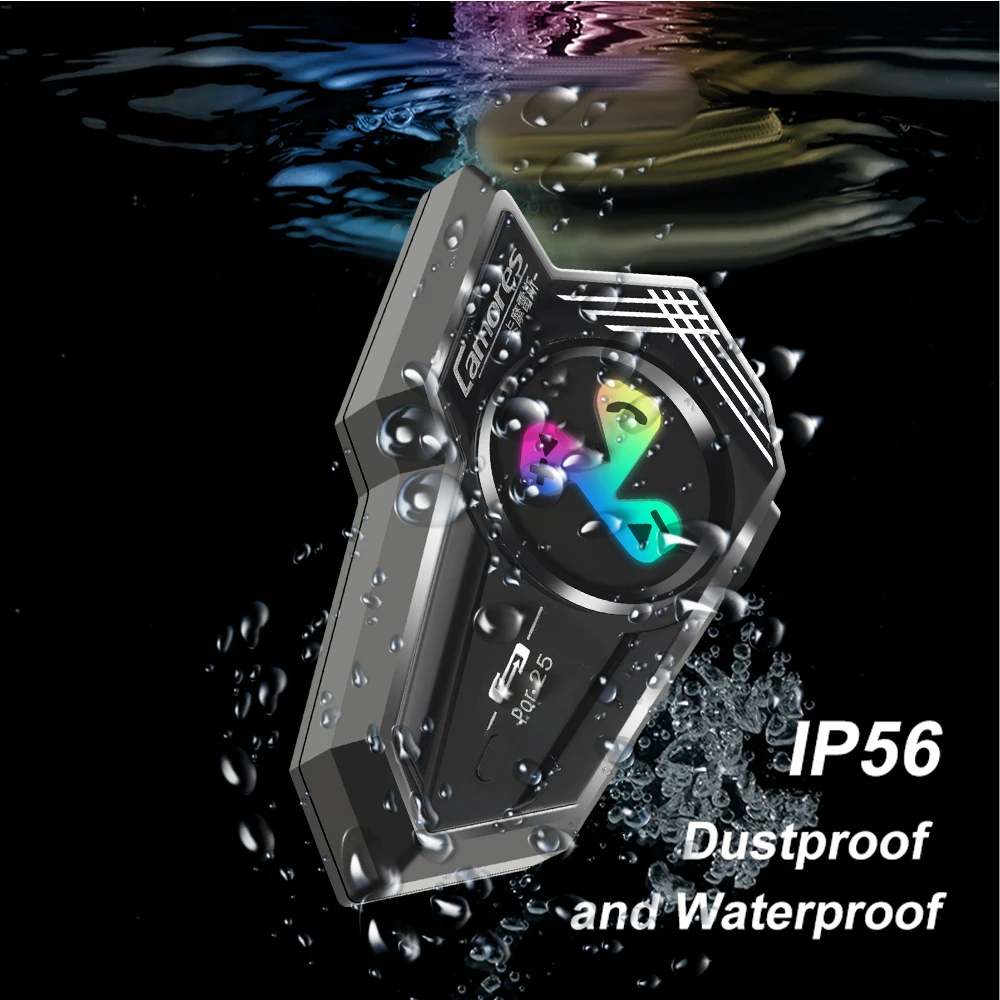 Bluetooth5.4 Helmet Headset Por25 RGB Light Motorcycle Earphone IP56 Waterproof Support For Connecting Two Phones Simultaneously