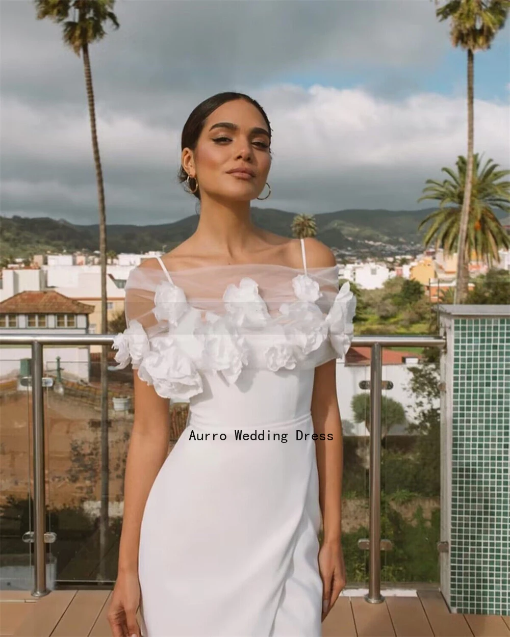 Robe de Mariée de Plage Sexy avec Fleurs 3D, Cape, Sirène, de Soirée, Fendue sur le Côté, Dos aux, Bretelles Spaghetti, Éducative, 2024