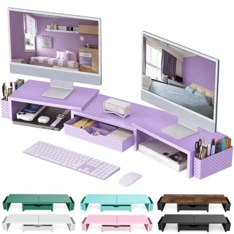 

Dual Monitor Stand Riser, Desk Organizer With Drawer and 2 Pen Holders, Desk Organizers and Accessories, Office Decor