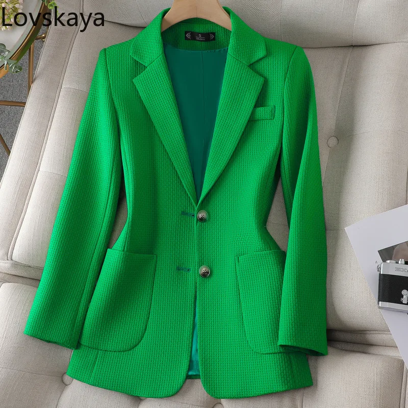 

Long sleeved temperament socialite feeling small stature medium length casual suit high-end green suit jacket for women