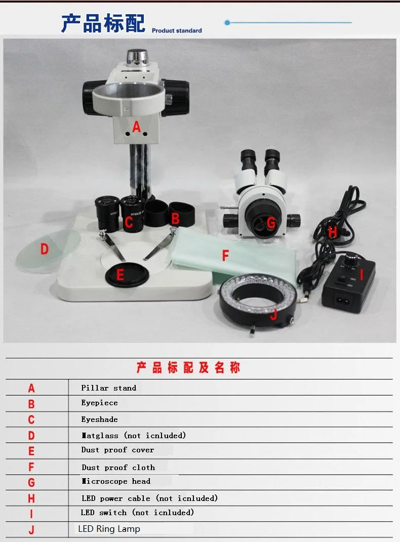 7X-45X Optics Binocular Industry Zoom Stereo Microscope Magnifier With LED Ring Lamp KLN0745-B1