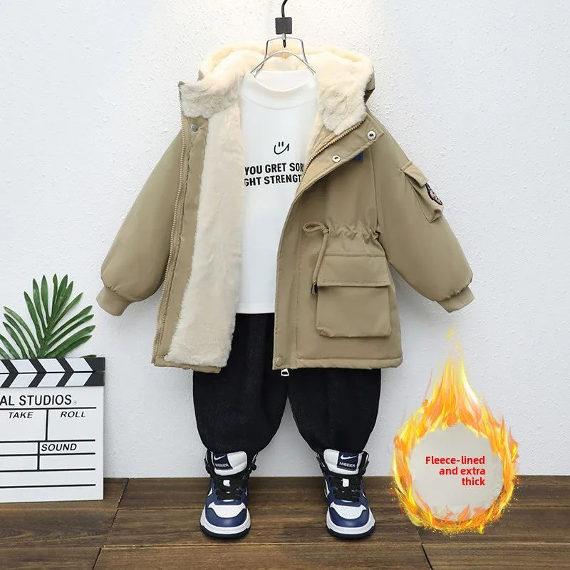 

Утепленная флисовая парка для мальчиков, детская осенне-зимняя одежда, хлопковая куртка для малышей, водонепроницаемая, на молнии, молодежная, модная