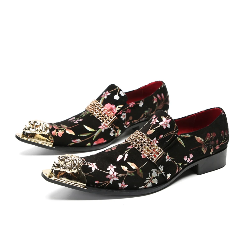 

Men's pointed leather shoes, fashionable British handmade leather shoes, Blok trendy metal iron toe design leather shoes