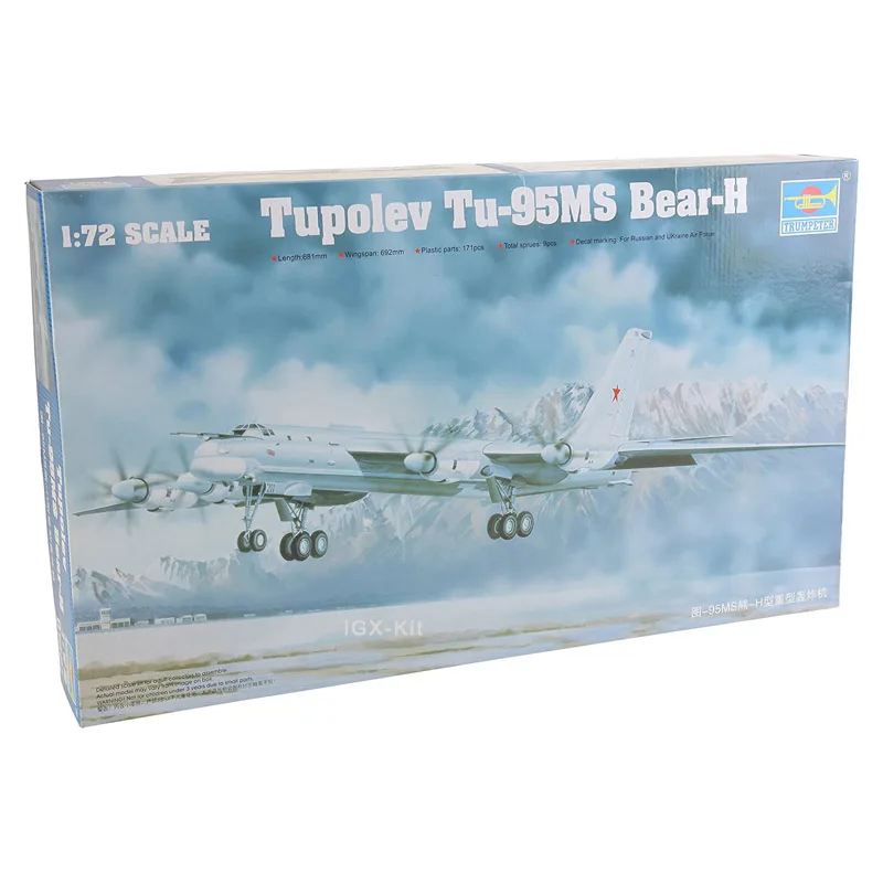 

Trumpeter 01601 1/72 Soviet Tupolev Tu95 TU-95MS Bear H Strategic Bomber Aircraft Plastic Assembly Model Building Kit Toy Gift