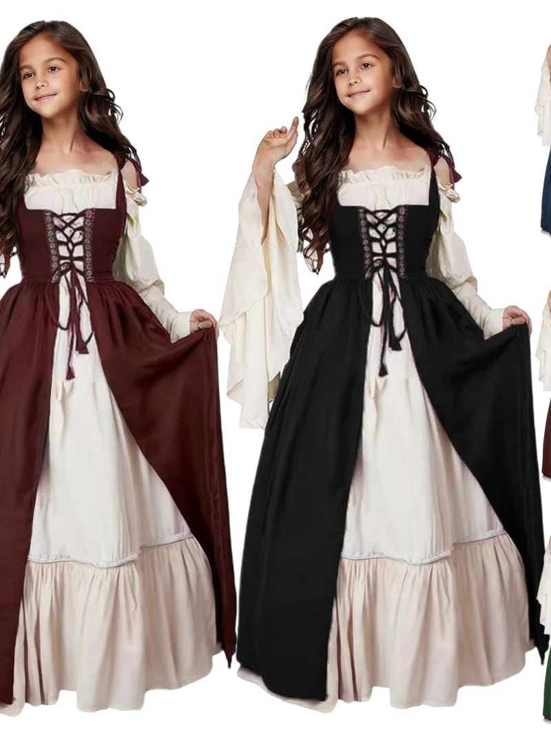 Halloween Vintage Kostuum Vierkante Kraag Taille Gebundeld Renaissance Dr Chinese Productie Zomer 2024 Stage Faion