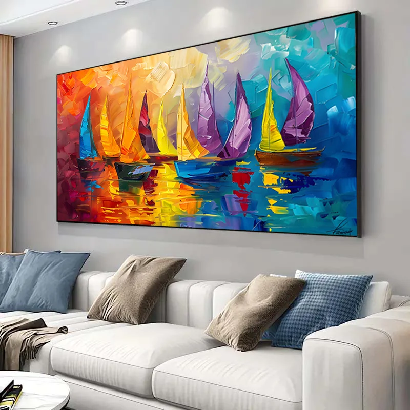 1pc Vibrant Impressionist Sailboat Canvas Art - Frameless Modern Wall Decor, Colorful Seaside Scene for Living Room & Bedroom, C
