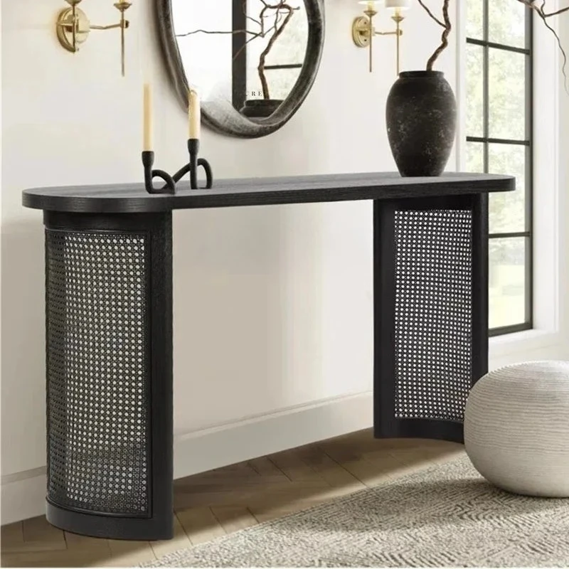 

Middle ancient style is opposite the door Entrance table French corridor braided rattan solid wood entrance table End vie