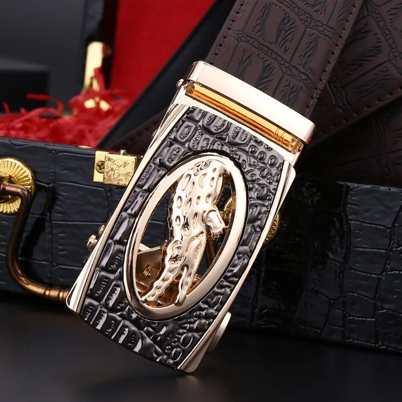 本革ベルト-メンズ-クロコダイル柄-牛革-合金製-自動バックル-おしゃれベルト-高級感-ビジネス