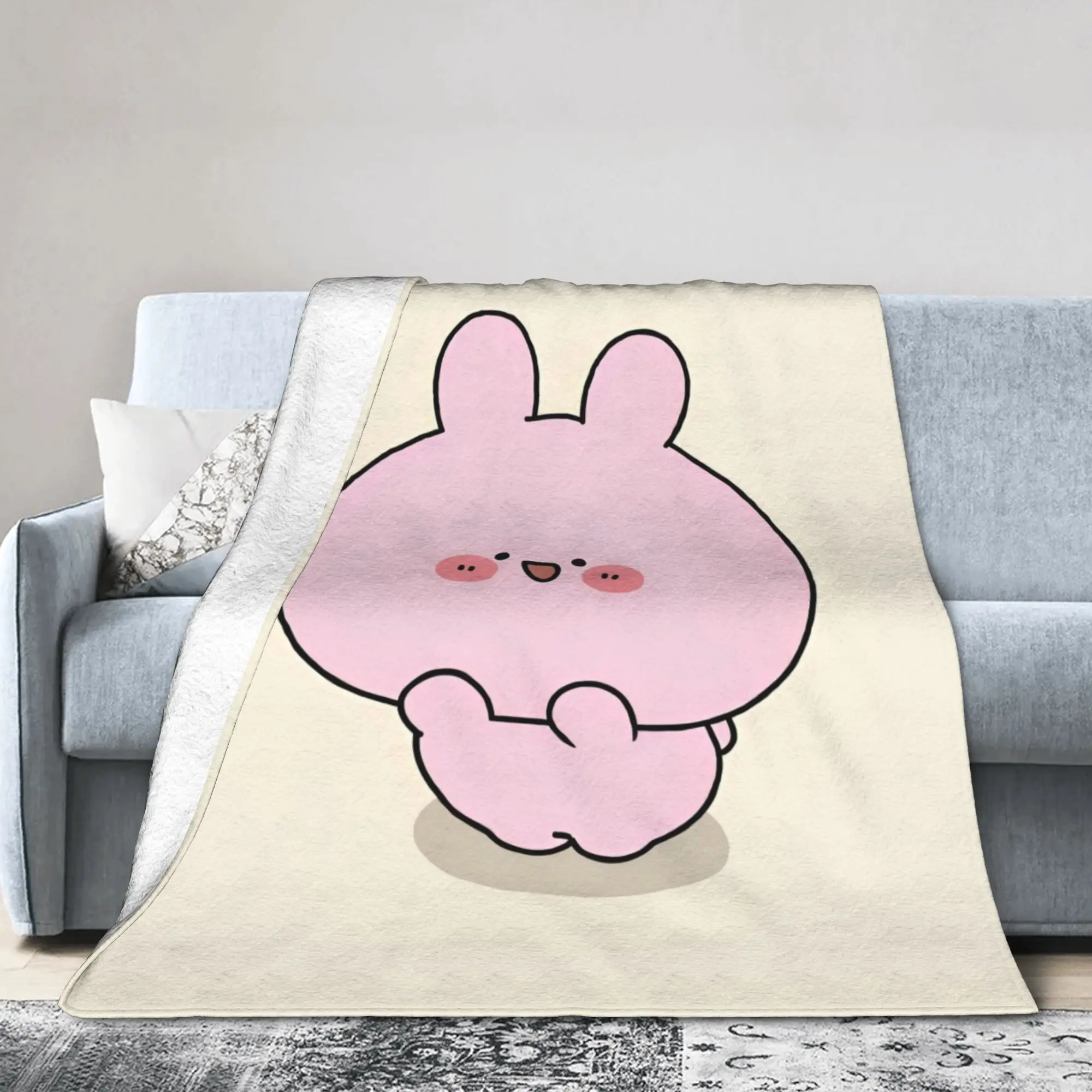 Asamimichaan Asleep Cartoon Knitted Blankets Asamimi Fleece Throw Blanket Summer Air Conditioning Decoration Soft Warm Bedsprea,