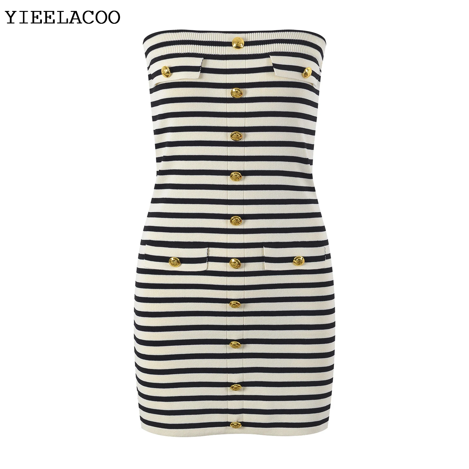 

Striped Knitted Bra Dress 2023 New Line Elastic Slim Fit Slim Fashion Sexy Strip Wrap Hip Dress