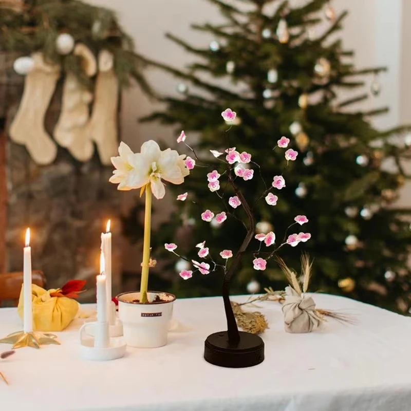 Tafelboom Nachtlampje USB/Batterijgevoede Aanraakschakelaar Kunstmatige Bonsai Bloesem Desktop Boom LED-lamp