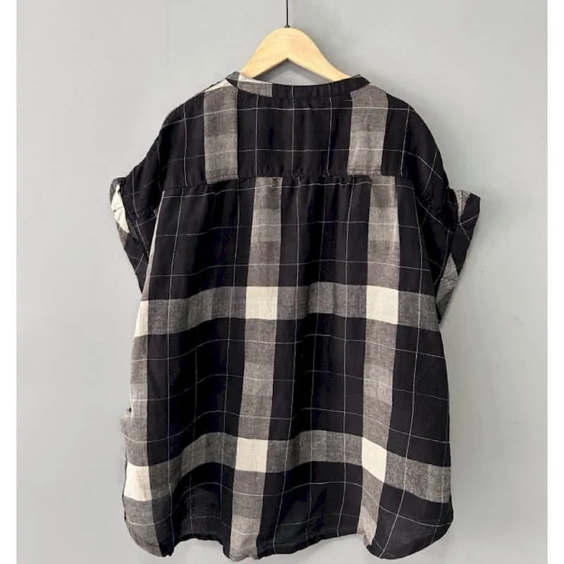 Elegant Vest O-neck Loose Plaid Casual Korean Style Sleeveless Cropped Single Breasted Shirts 2026 Summer Sale Women Clothing