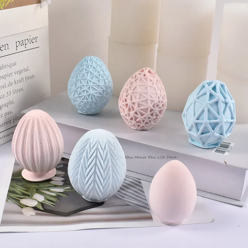 3D jajko wielkanocne świeca silikonowe formy geometryczne paski DIY mydło wyrabiane ręcznie czekoladowe formy do pieczenia jajka formy do aromaterapii — zdjęcie 5