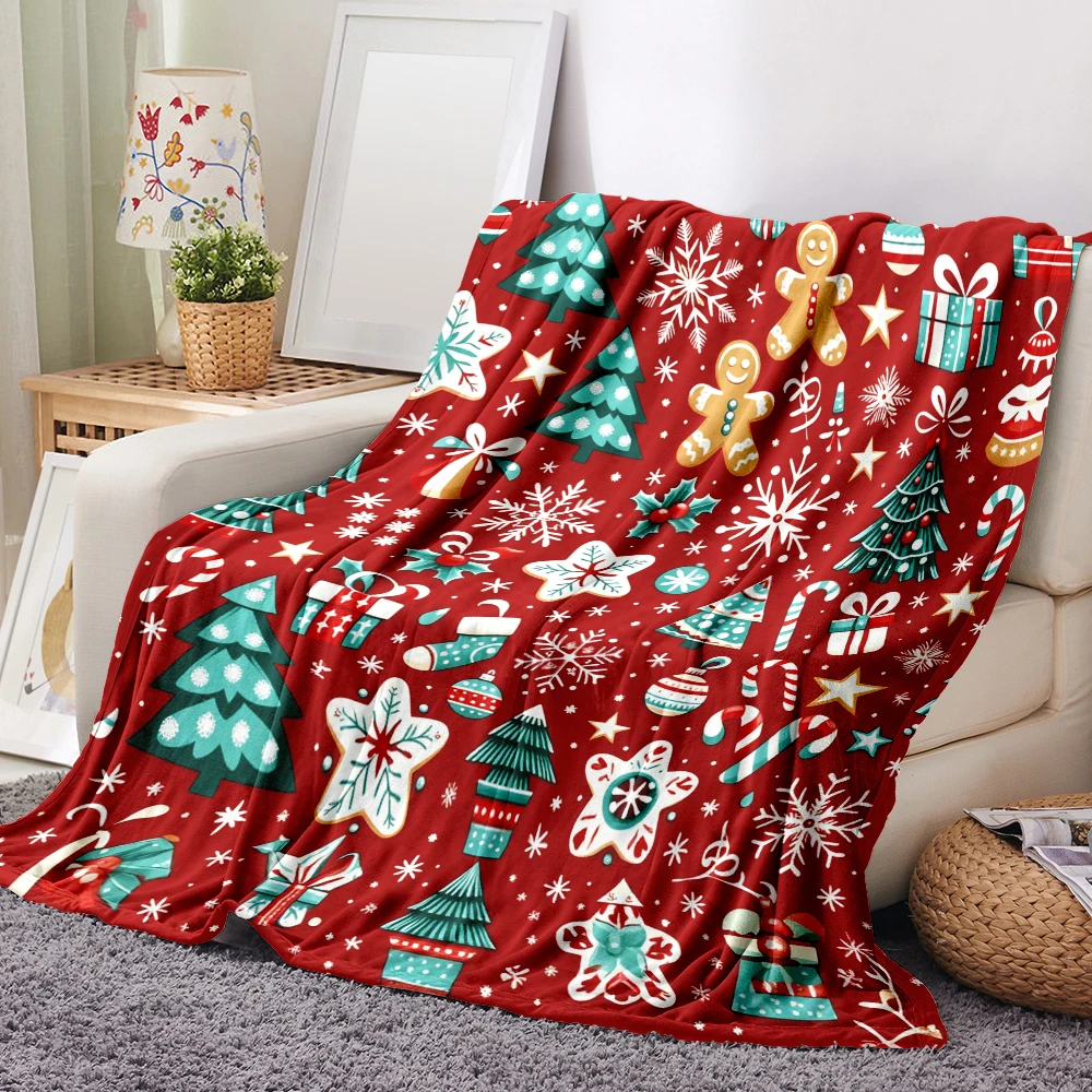 1PC Christmas Elements Pattern Blanket-made of soft and comfortable flannel, perfect for warming up on a sofa, bed or lounge cha