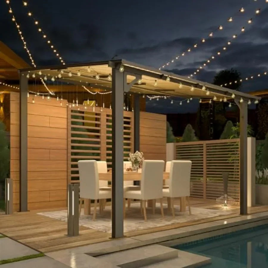 8' x 8' Patio Gazebo with Hard Top Heavy Duty Awnings for Decks Backyard and More in Brown 64 Sq.Ft Shaded Small Wall-Mounted L