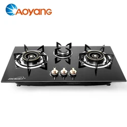 High Quality Tempered Glass Stainless Steel Body Cooktops Gas Stove 3 Burner