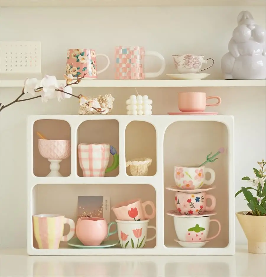 

Wall Mounted Storage Cabinet, Floating Wall Shelf with 5 Compartments Open Storage Rack Freestanding Storage Organizer White For