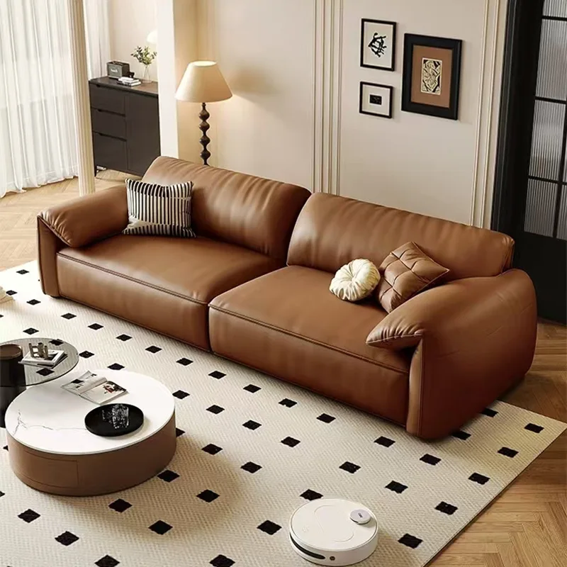 Canapé en cuir minimaliste italien, simple, petit appartement, première couche en peau de vache