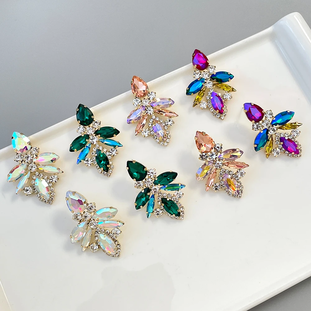 Over 30 Colors Rhinestone Crystal Set Earrings Women's Luxury Ear Ornaments Party Red Carpet Gifts Souvenirs for Friends