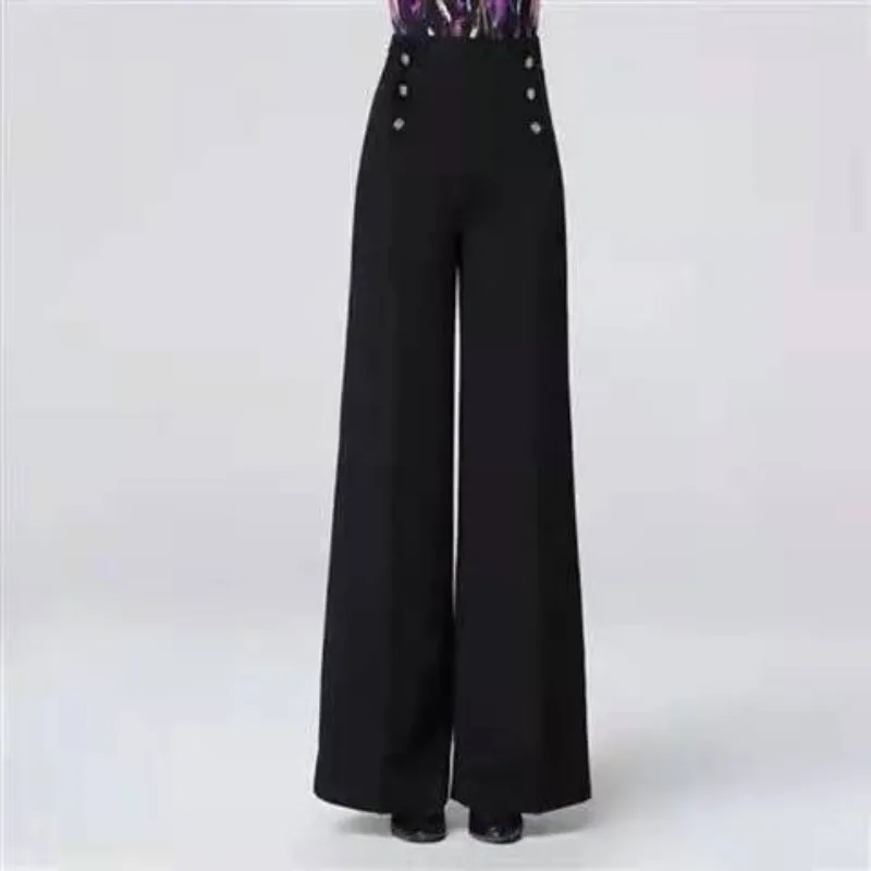 

2023 Autumn and Winter Women's High Waist Patchwork Button Solid Color Loose Fashion Casual Elegant Commuter Wide Leg Pants