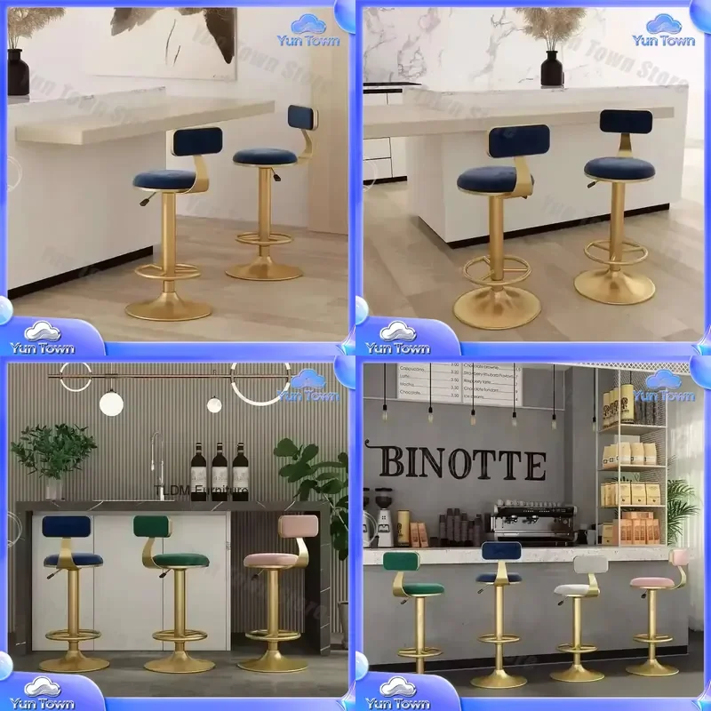 Soft Bar Stool for Restaurant Bar Chair with Rotating Base Adjustable Height Backrest Comfortable Dining Chair for Home