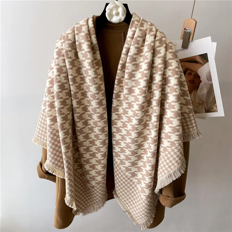 Luxury Houndstooth Scarf Winter Warm Intensification Shawl Women Cashmere Imitation Scarves Bufandas Panuelos Muslim Wrap Hijab