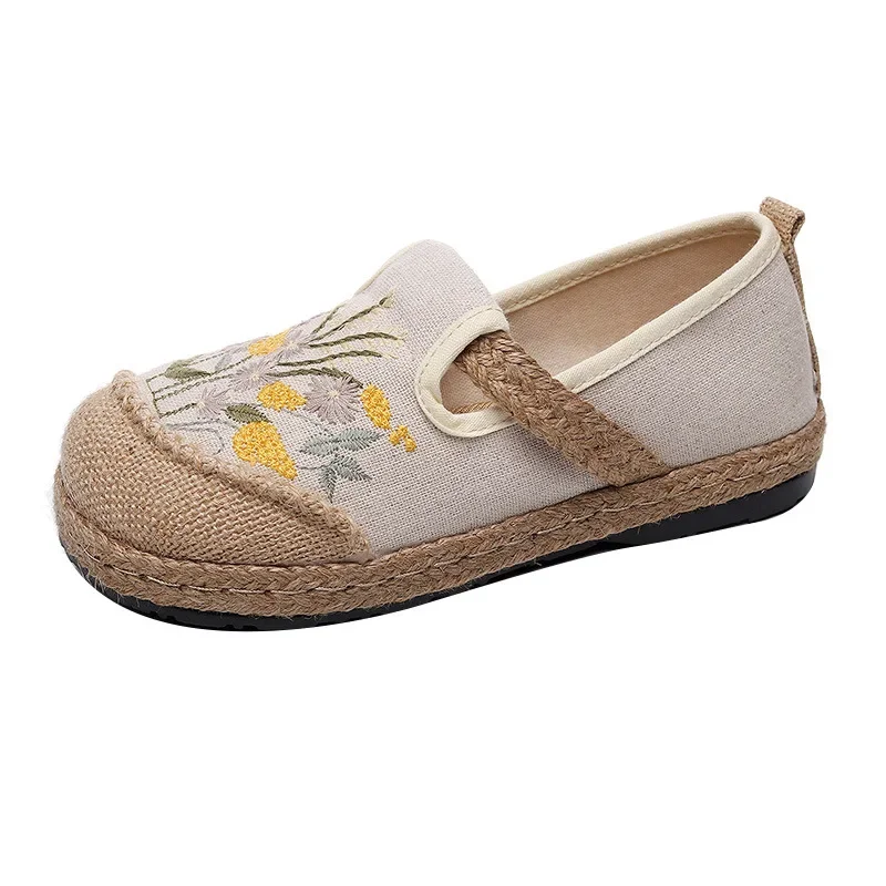 Flower Embroidered Women Handmade Linen Cotton Espadrilles Loafers Comfortable Sneakers Casual Walking Shoes 35-40 2024