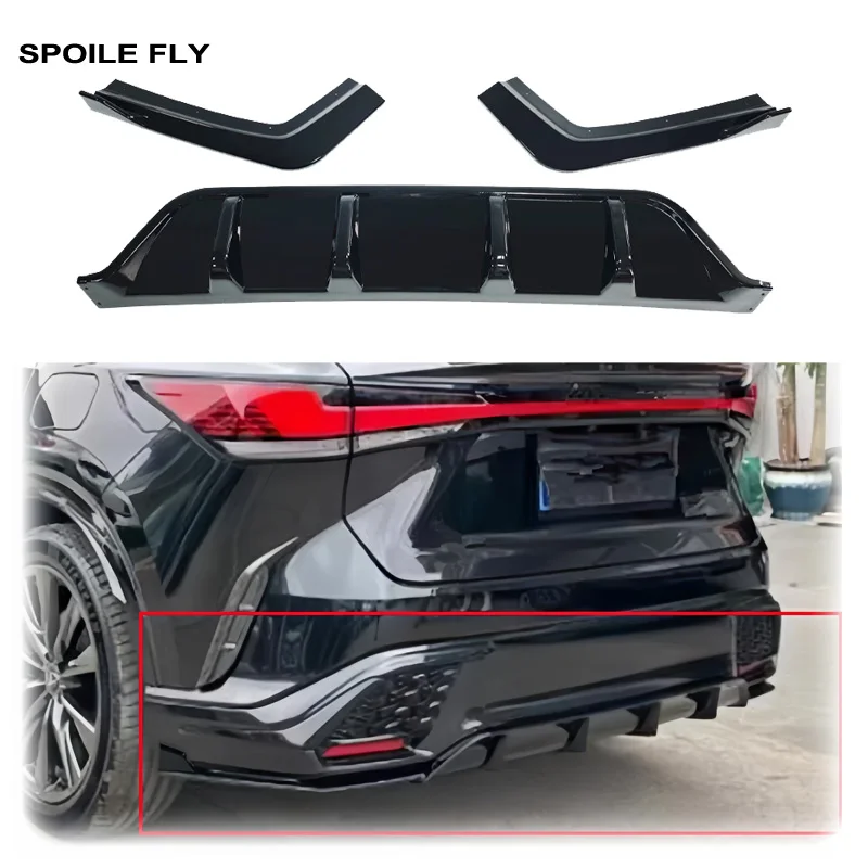 3PCS 2023 To Up For Lexus RX500h Fsport Style Rear LED Light Bumper Lip Diffuser Splitter Spoiler Cover By Gloss Black Body Kit