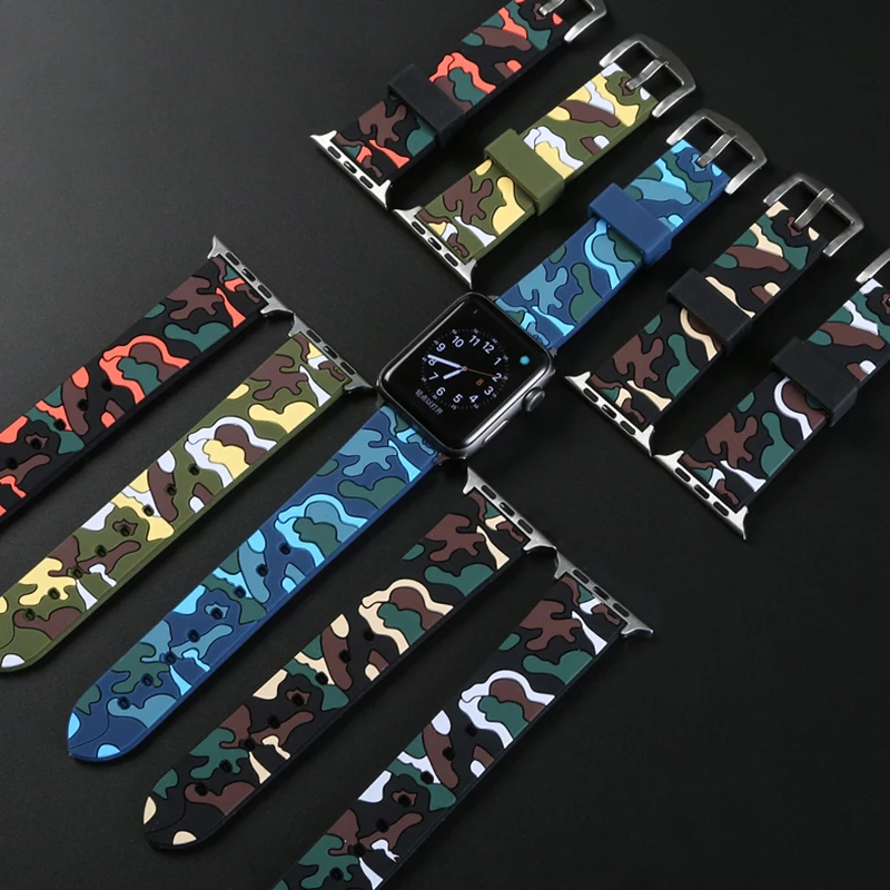 

Camouflag Silicone Strap For Apple Watch 46mm 42mm 41mm 45mm 38mm 40mm 44mm Sport Bracelet For iWatch 10 9 8 7 Band Ultra 2 49mm