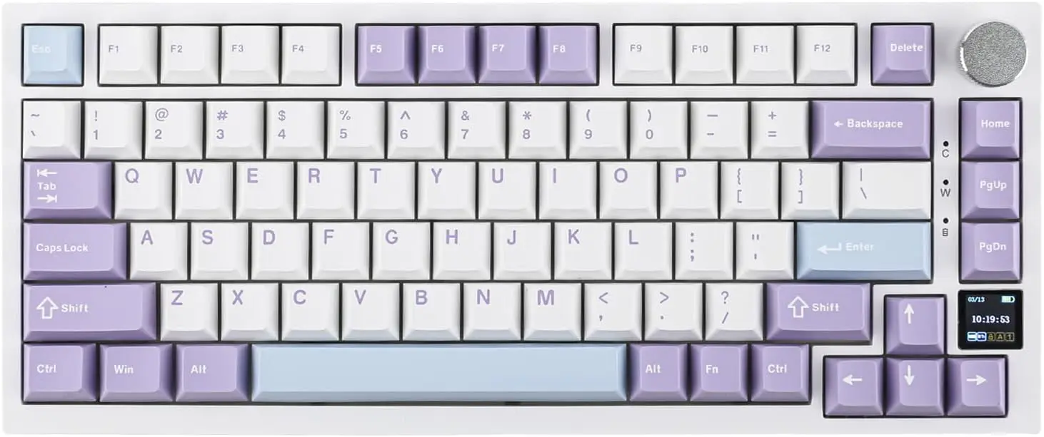 

75% Wireless Mechanical Gaming Keyboard with TFT Display & Knob, Gasket-Mounted, BT/2.4GHz/USB-C (Purple, Gift Switch)