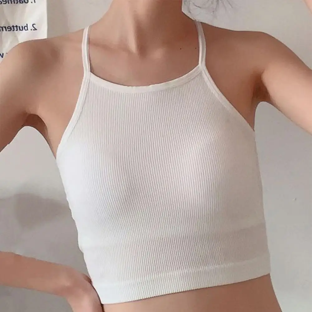 Comfortable Built-in Breast Pads Vest Stylish Spaghetti Strap Crop Top with Chest Pad for Women Breathable Tank Top for Wear