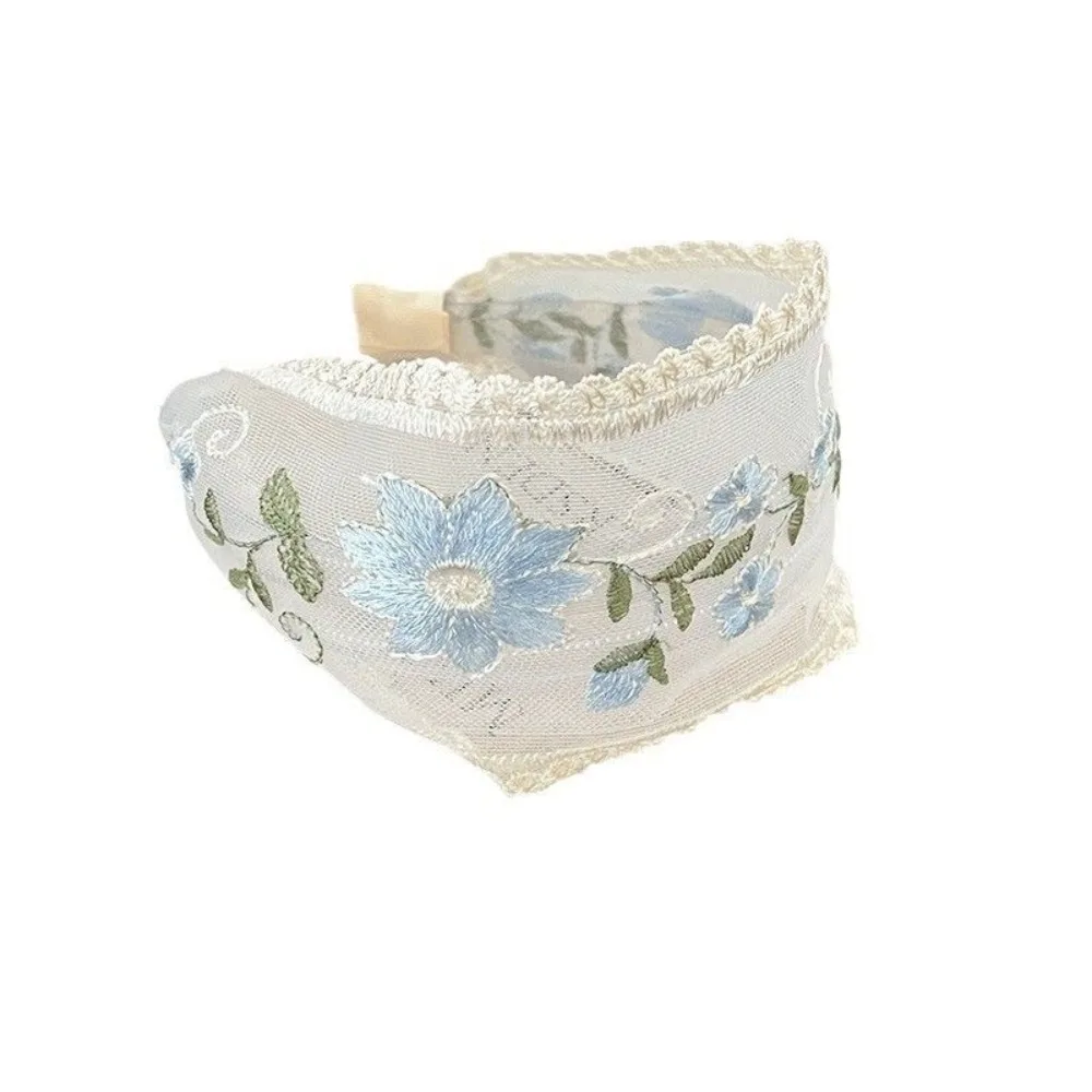 

Elegant Wide Edge Lace Flower Headband Embroidered Flower Mesh Embroidered Hairband Headdress Flower Hair Hoop Women