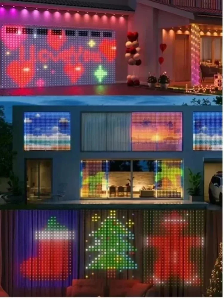 LED-Vorhanglichter, programmierbare Pixel-Lichterkette, DIY-Muster- und Textanzeige, RGB-Lichterkette, IP44 wasserdicht, Musik-Synchronisation, Timer-Einstellungen, Fenster-Vorhanglampe für