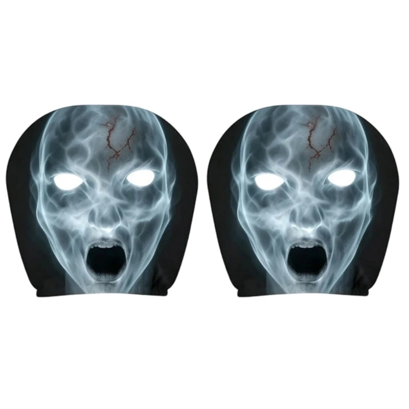 Automotive Headrest Sleeve Set, Dark Skull Polyester Pair for Car Owners Updating Plain Headrest Zones in