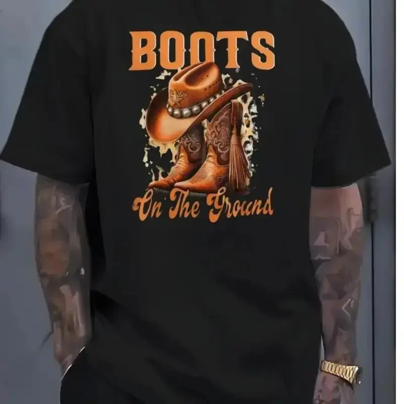 Men's Western Cowboy Boots T Shirt On The Ground Design ò