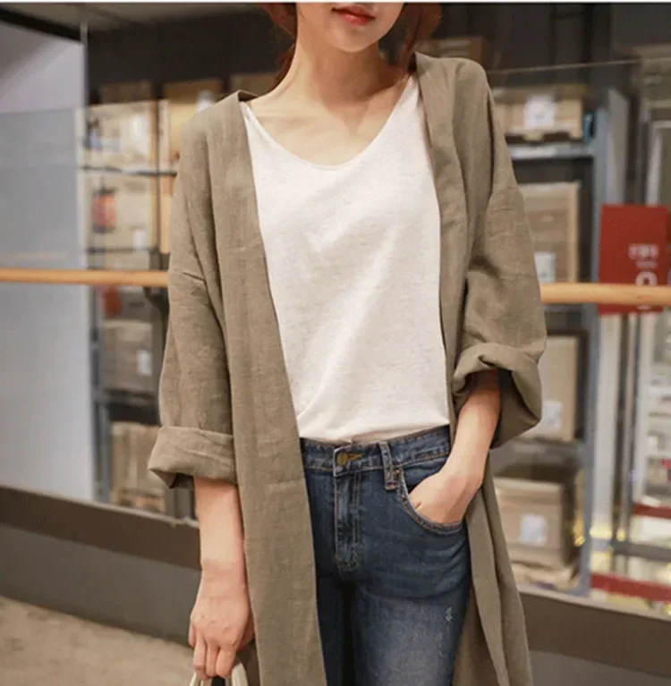 2023 Summer Autumn Casual Women Coat Loose Show Thin Mid-calf Length Cardigans Shirts Women's Cardigans Coat Jacket