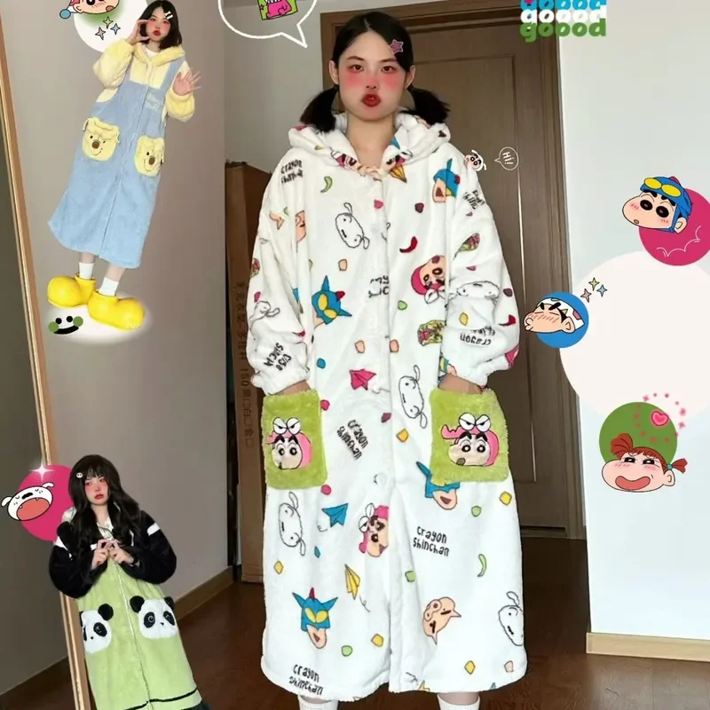 

Милый карандаш Шин Чан, пижама из кораллового флиса, женская зимняя стильная пижама, которую можно носить на улице, толстая плюшевая ночная рубашка, домашняя одежда, ночная рубашка