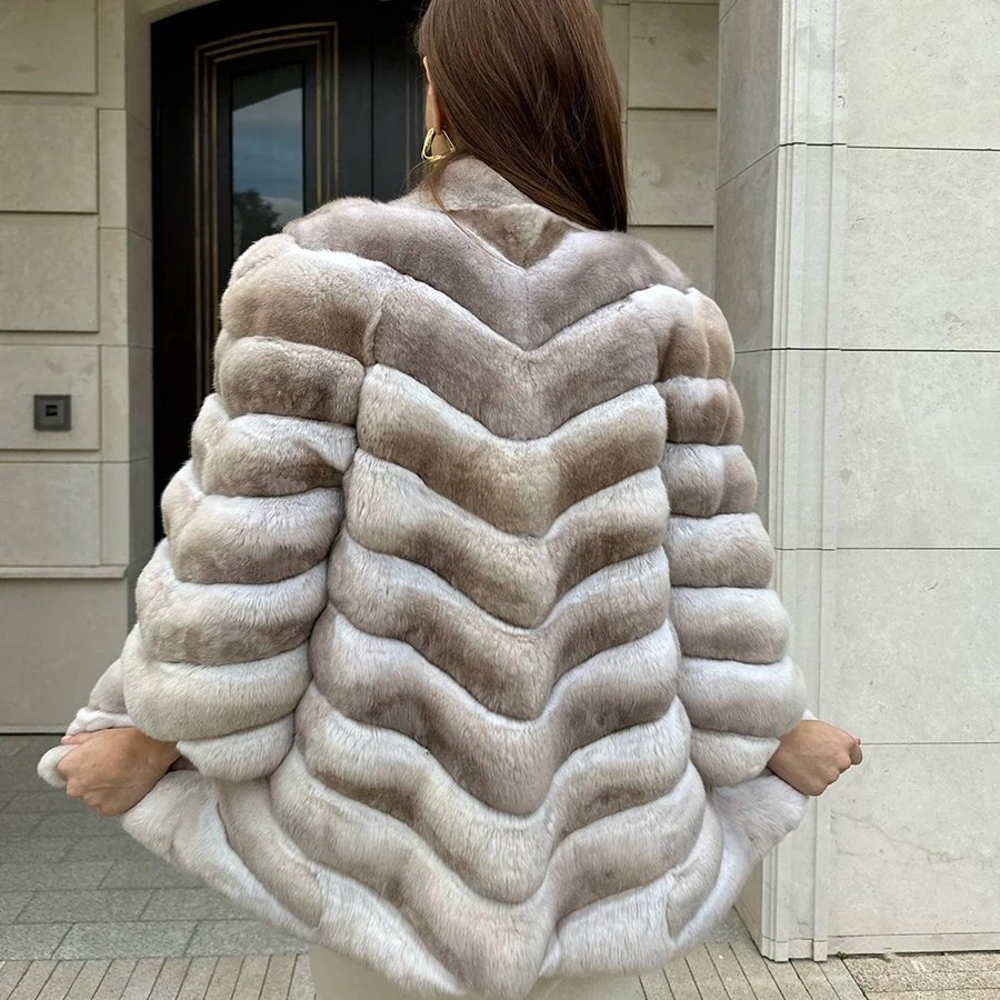 Luxury Rabbit Fur Coat Women Chinchilla Colored Fur Coat Women Furry Jacket Women 2024 New Arrivals Hot Selling