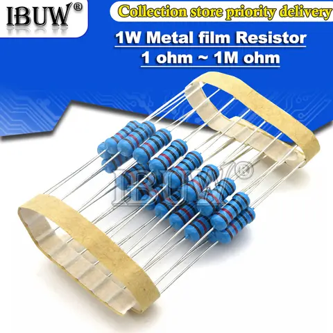 20PCS 1W Metal film resistor 1% 1R ~ 1M 2R 10R 22R 47R 100R 330R 1K 4.7K 10K 22K 47K 100K 330K  470K 1 2 10 22 47 100 330 ohm