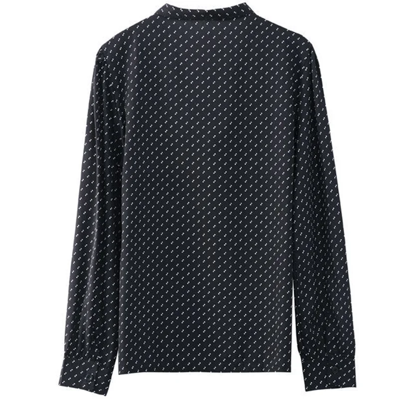 Polka Dot Black Chiffon Shirt Female 2023 Spring Autumn Office Lady Scarf Collar Bow Bandage Long Sleeve Pullover Blouse