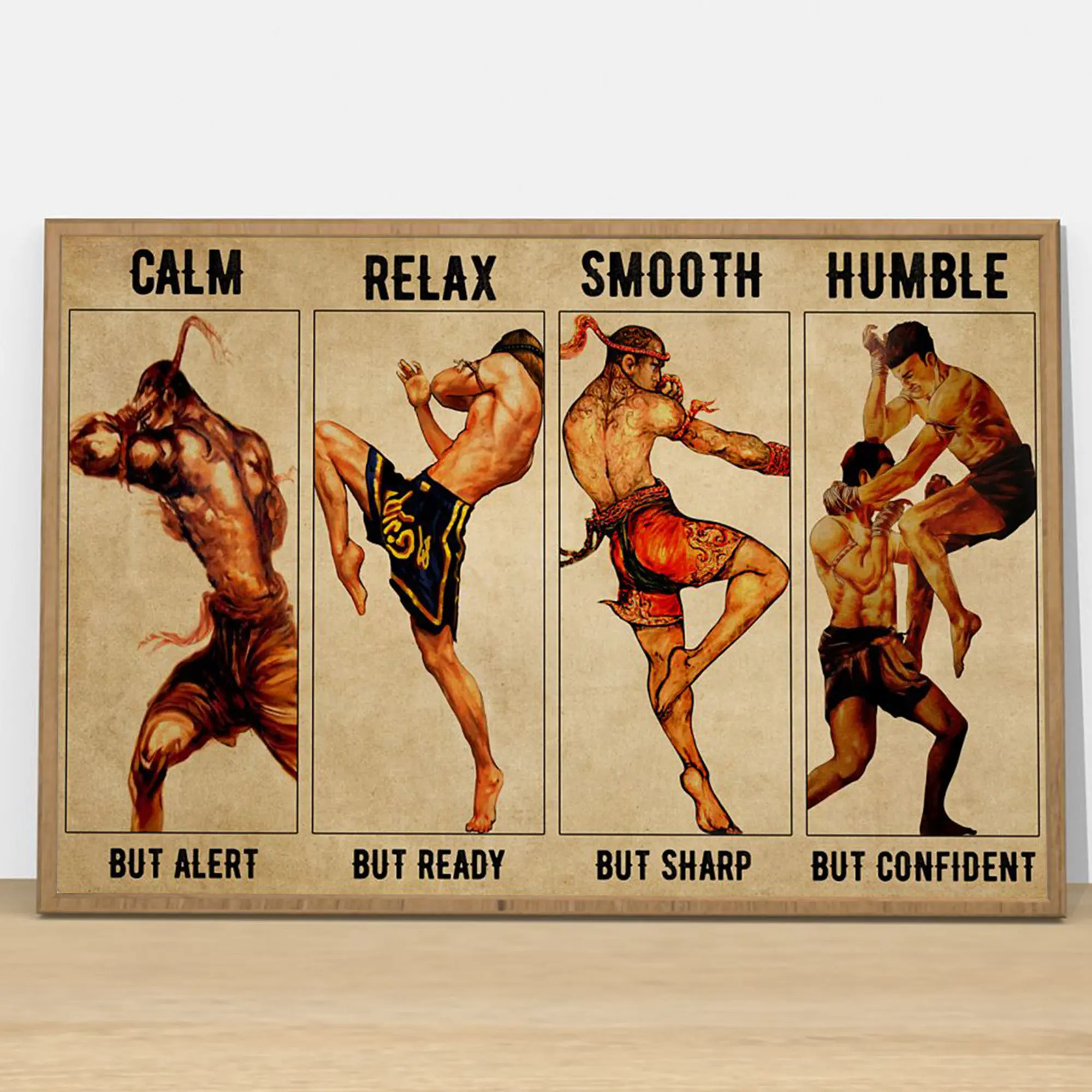 Four Moves Of Muay Thai Poster Prints Canvas Wall Art Vintage Cuadros Boxing Sports Art Picture For Man Cave Gym Room Home Decor